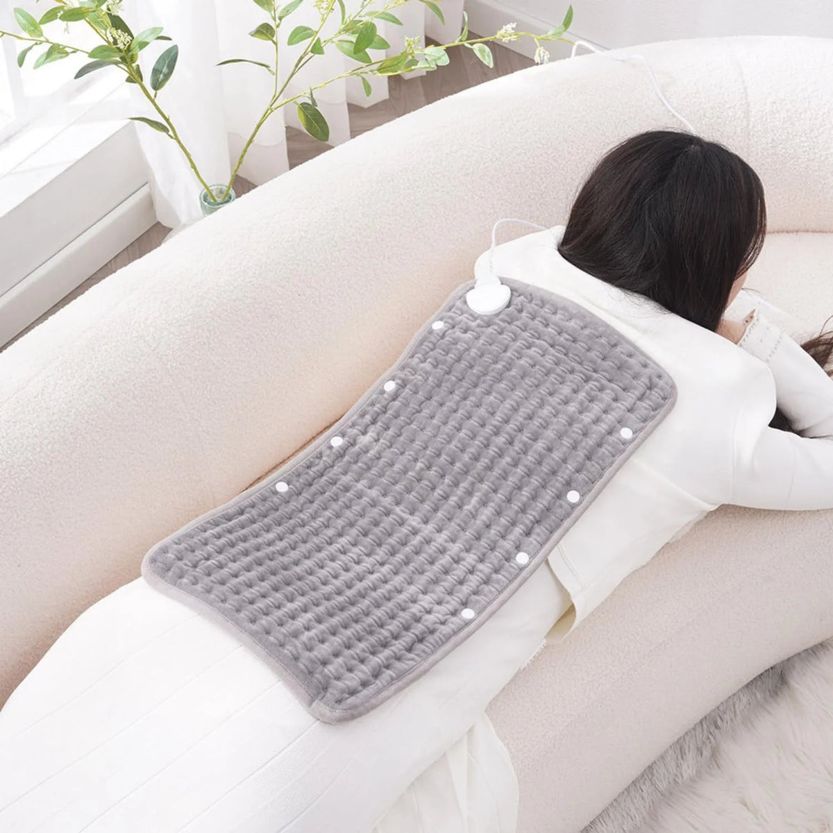 Electric Heating Pad for Back Pain and Cramp Relief, 60X30Cm Flexible, 4 Auto-Off Timers & Snap Buttons (Gray)
